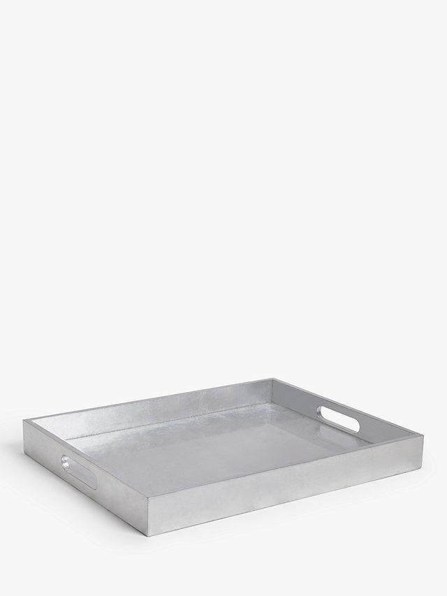 John Lewis Rectangular Lacquer Tray, 46cm, FSC-Certified (MDF), Silver