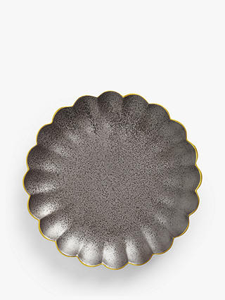 John Lewis Scalloped Porcelain Dinner Plate, 26cm, Black/Gold