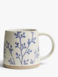 John Lewis Woodland Floral Glazed Stoneware Mug, 450ml, Beige/Blue