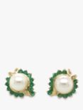 VF Jewellery Second Hand 9ct Gold Pearl, Diamond, Emerald Cluster Stud Earrings, Dated Circa 1990s