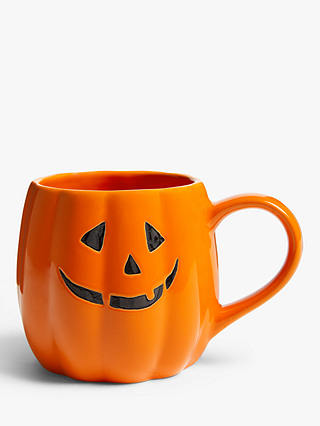 John Lewis Halloween Stoneware Pumpkin Face Mug, 380ml, Orange