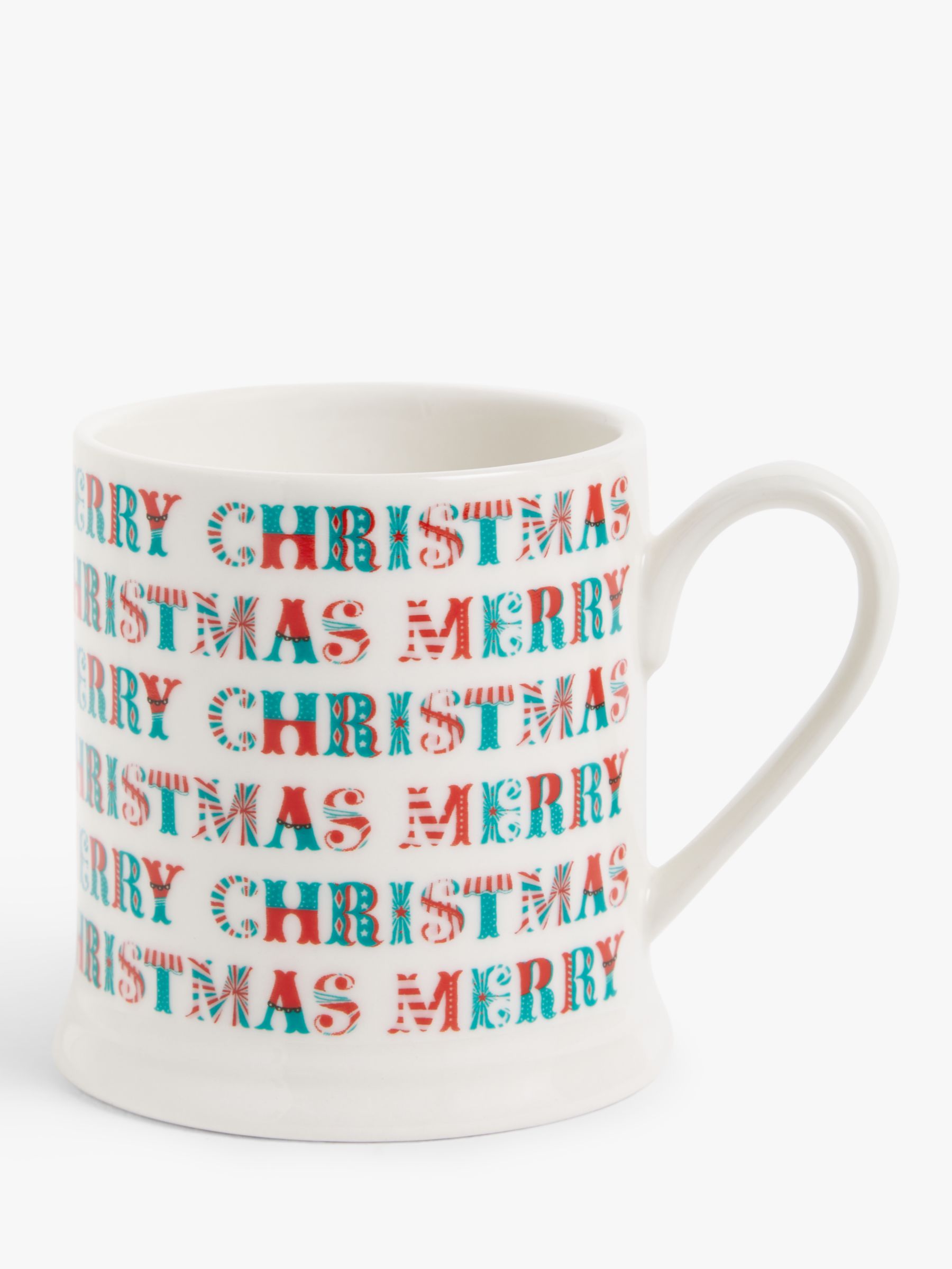 John Lewis 'Merry Christmas' Fine China Mug, 320ml, White/Multi