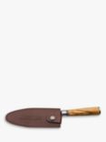 Katana Saya Damascus Steel Cook's Kitchen Knife with Olive Handle & Leather Sheath, 15cm