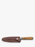 Katana Saya Damascus Steel Paring Kitchen Knife with Olive Handle & Leather Sheath, 9cm