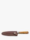Katana Saya Damascus Steel Utility Kitchen Knife with Olive Handle & Leather Sheath, 12cm