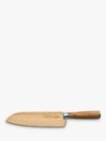Katana Saya Damascus Steel Santoku Kitchen Knife with Olive Handle & Wooden Sheath, 18cm