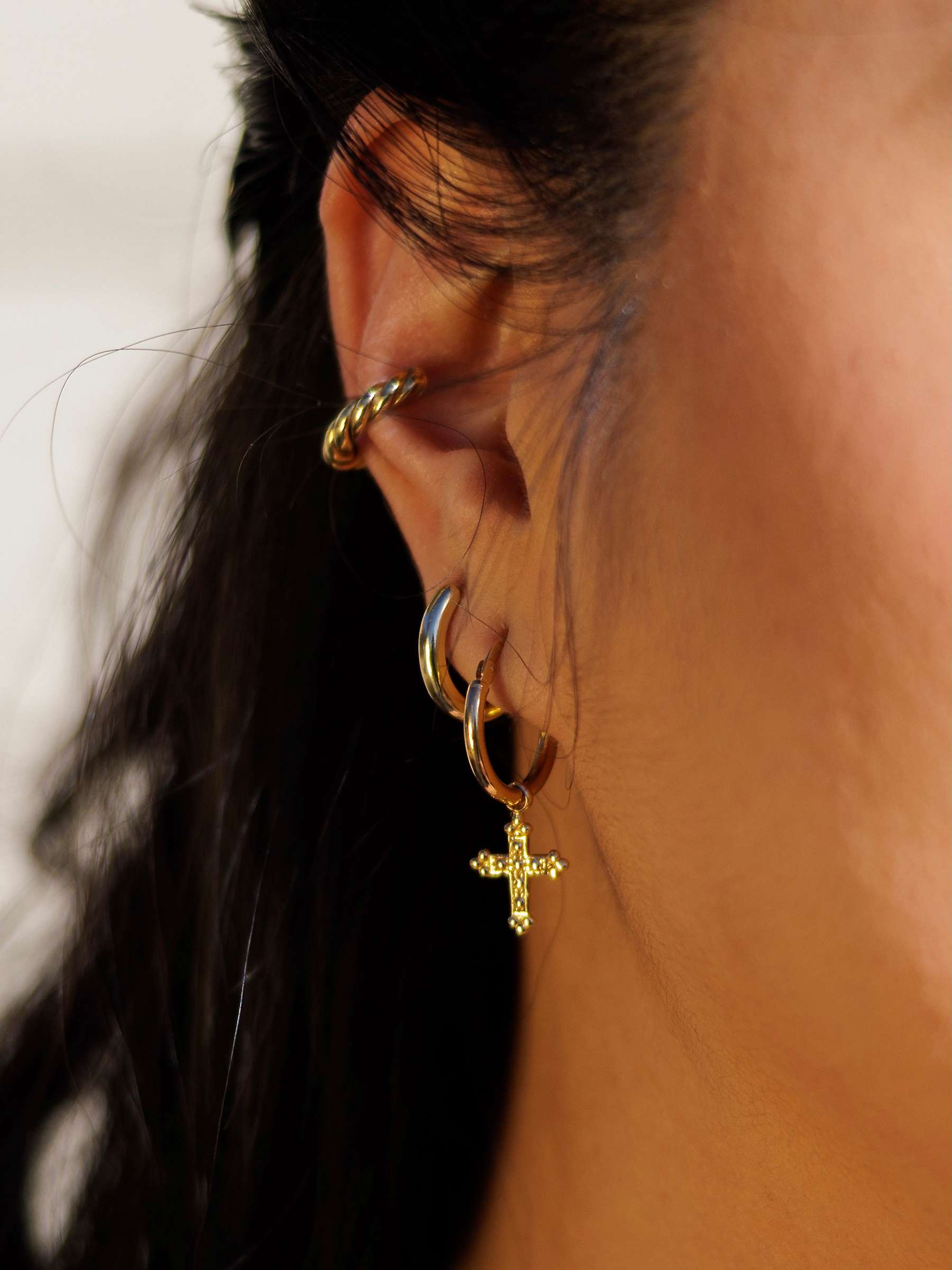 Buy LARNAUTI Beaded Cross Charm Hoop Earrings, Gold Online at johnlewis.com