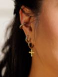 LARNAUTI Beaded Cross Charm Hoop Earrings, Gold