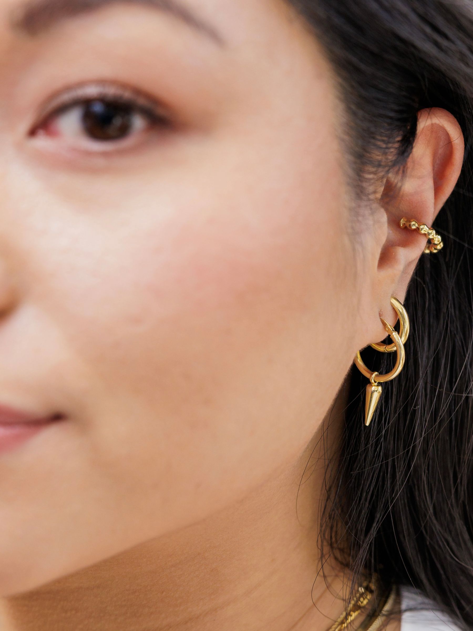Buy LARNAUTI Rosary Pendulum Charm Hoop Earrings, Gold Online at johnlewis.com