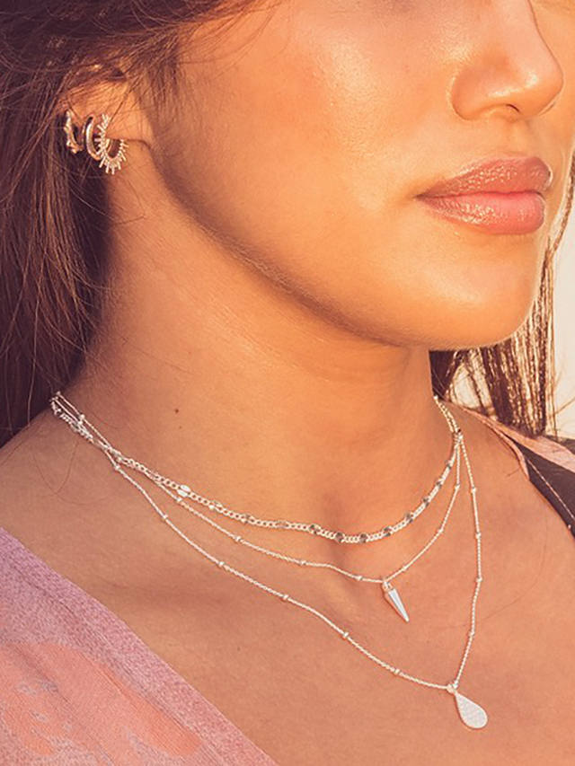 LARNAUTI Diamond Cut Beaded Chain Necklace, Silver