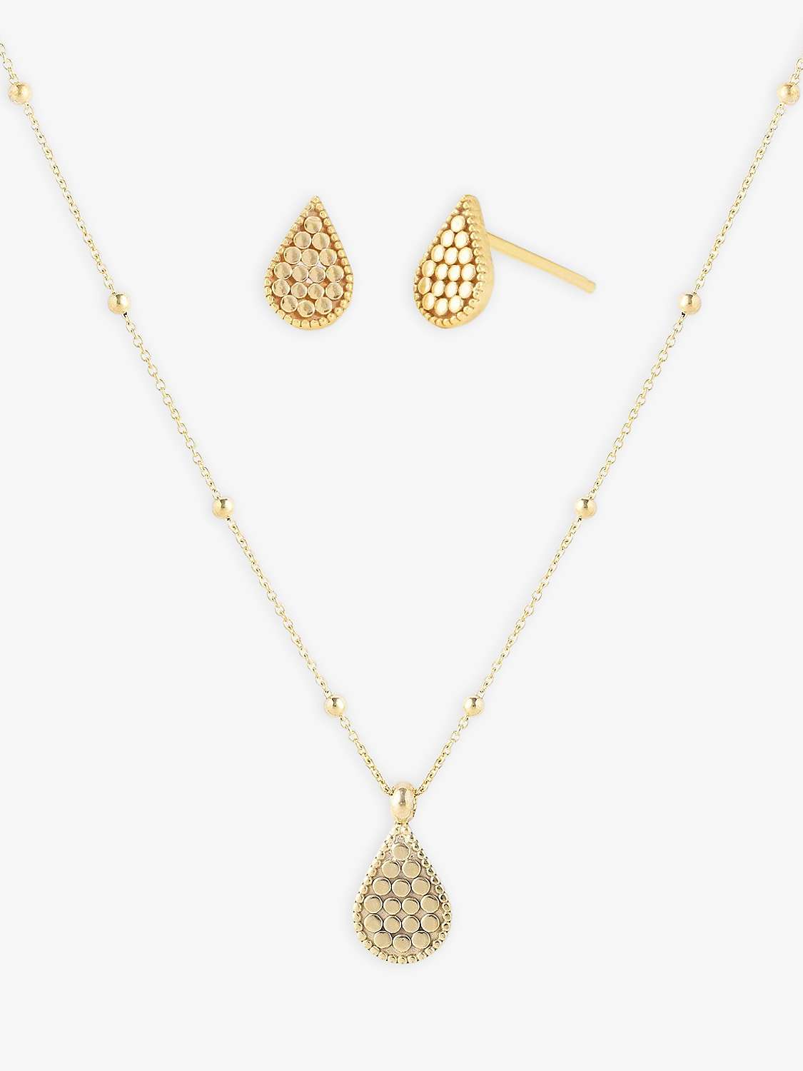 Buy LARNAUTI Beaded Teardrop Pendant Necklace & Stud Earrings Set, Gold Online at johnlewis.com