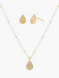 LARNAUTI Beaded Teardrop Pendant Necklace & Stud Earrings Set, Gold