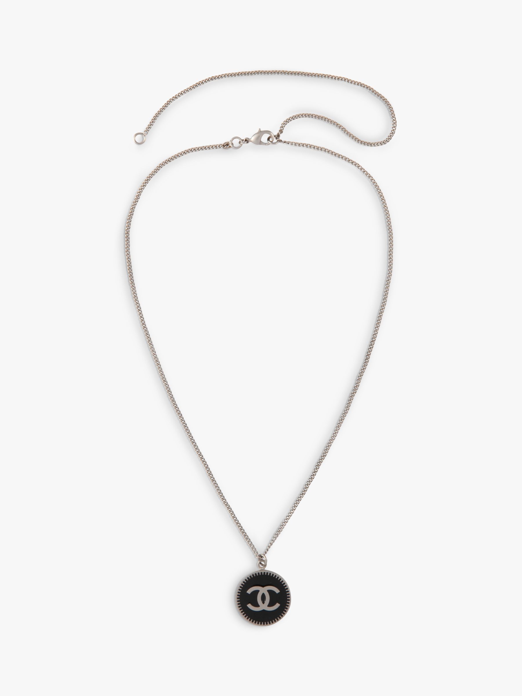 Susan Caplan Vintage Chanel Silver Plated Enamel CC Logo Pendant Necklace,  Dated 2006