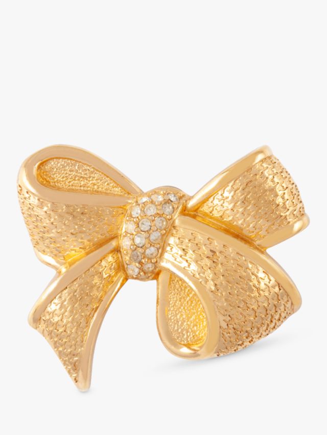 Susan Caplan Vintage Christian Dior Gold Plated Swarovski Crystal Bow Brooch, Dated Circa 1980s