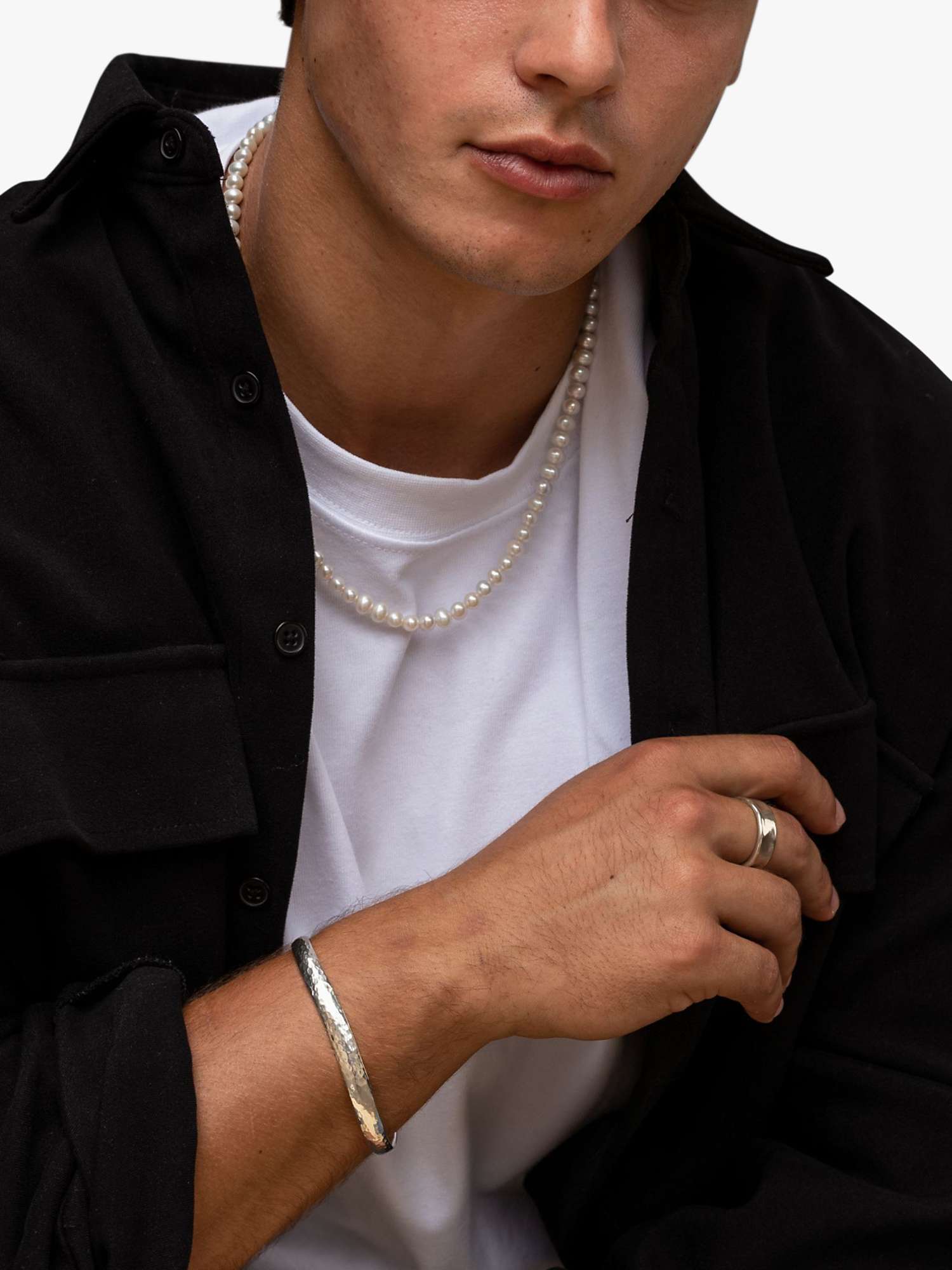 Buy Dower & Hall Men's Freshwater Pearl Collar Necklace, White/Silver Online at johnlewis.com