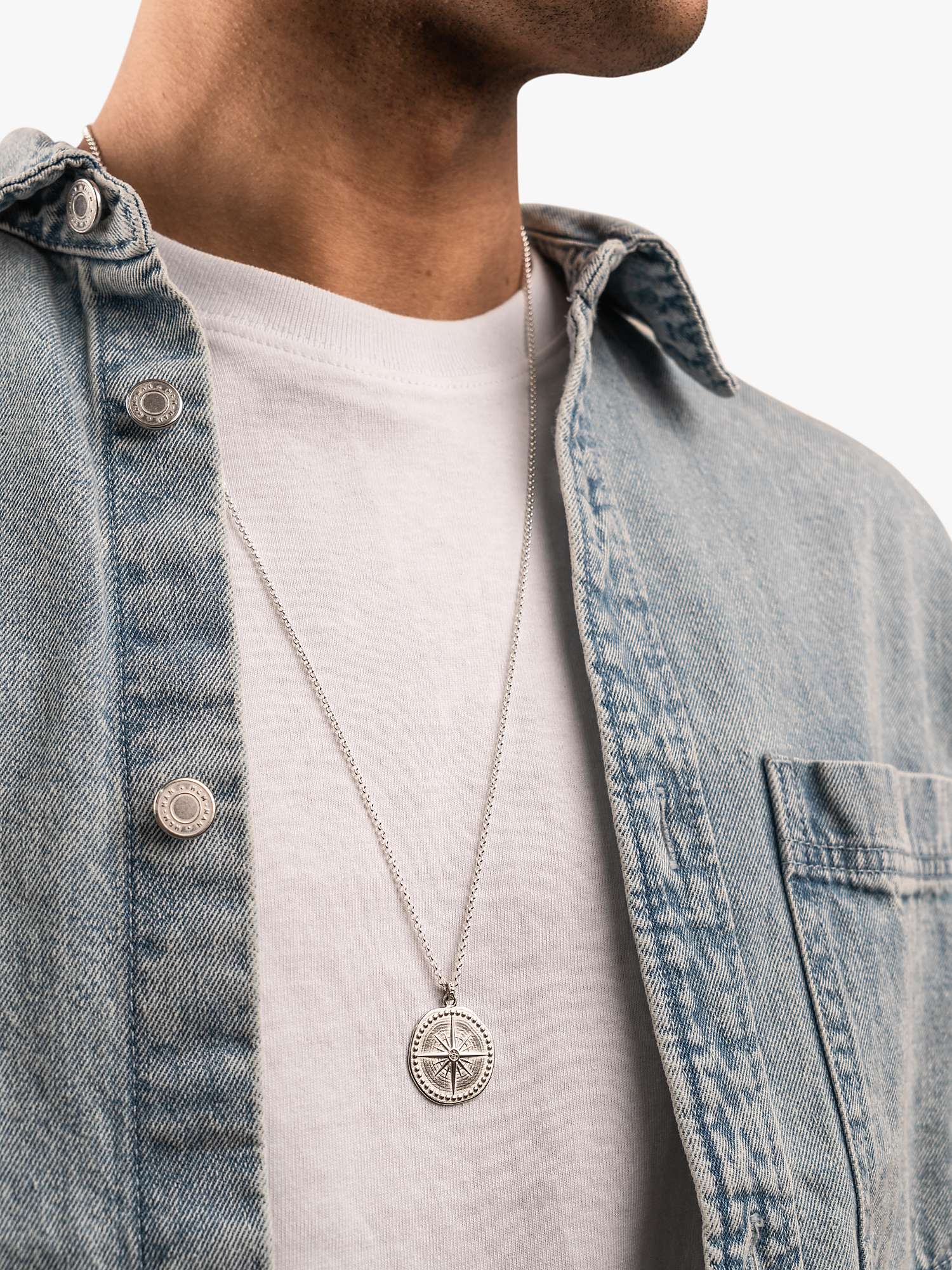 Buy Dower & Hall Men's Large True North Story Necklace, Silver Online at johnlewis.com