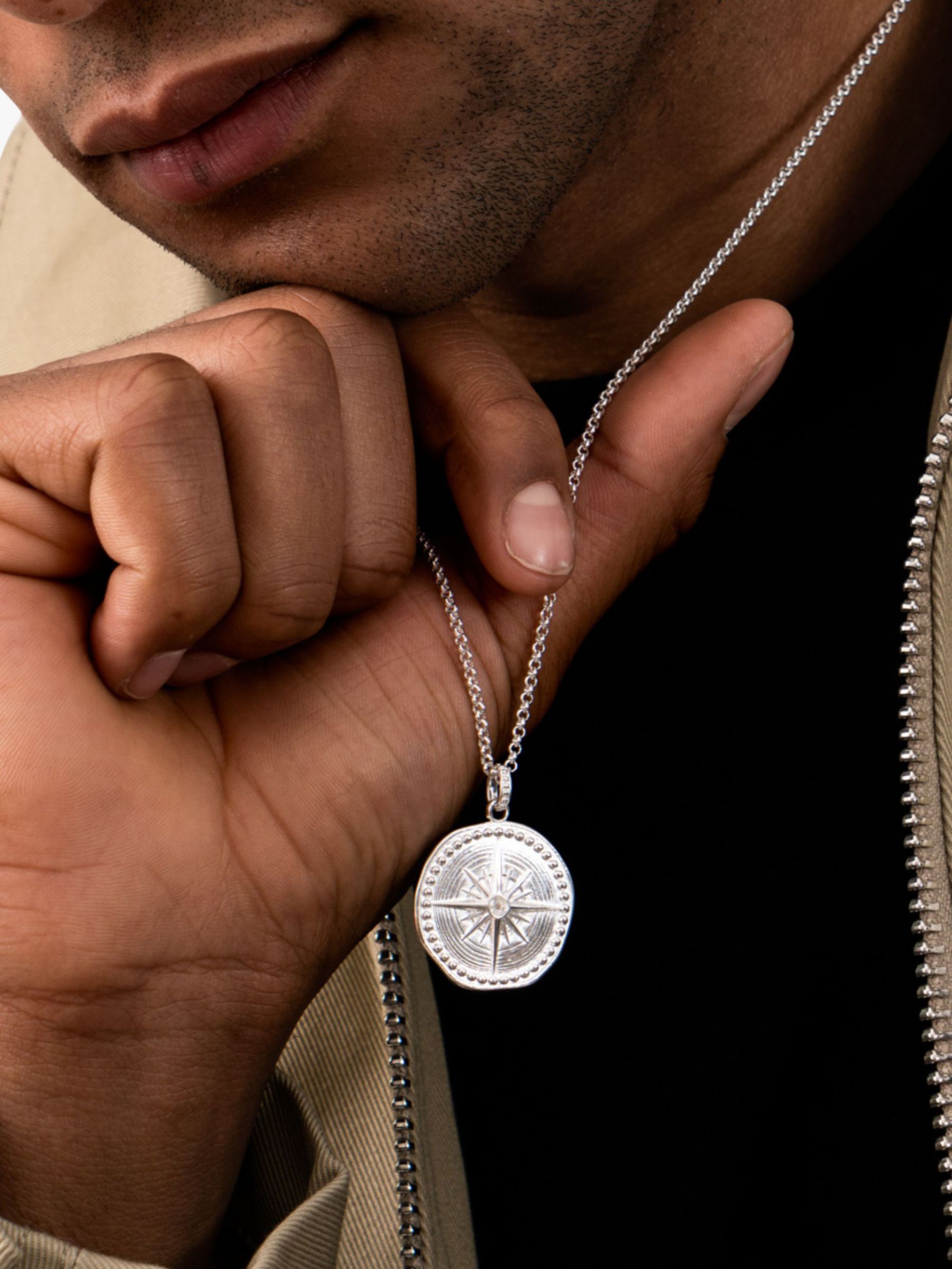 Buy Dower & Hall Men's Large True North Story Necklace, Silver Online at johnlewis.com