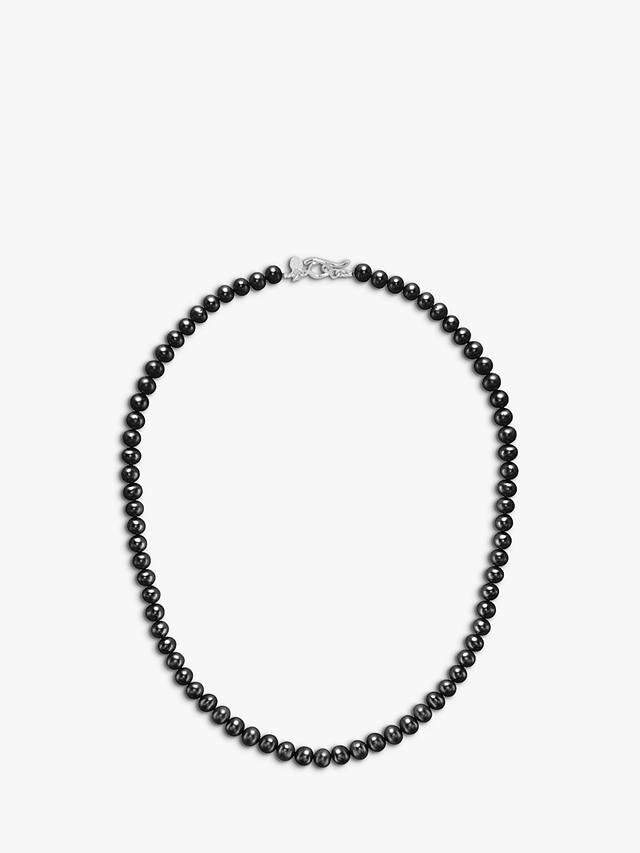 Dower & Hall Men's Freshwater Pearl Collar Necklace, Black Gloss