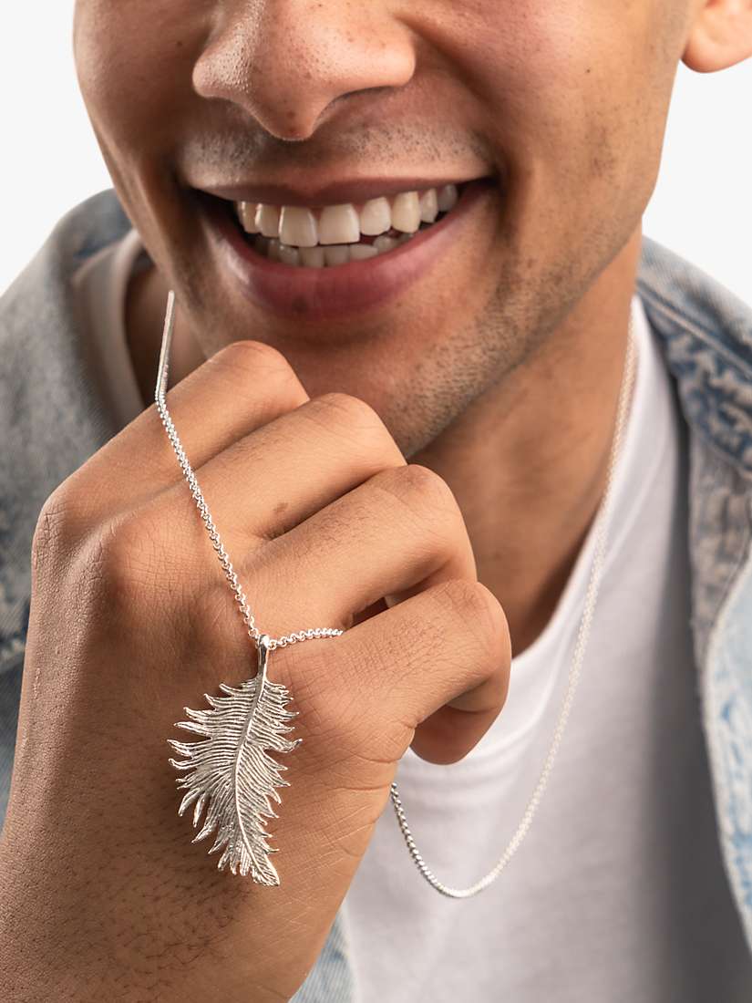 for Men Metallic Dower & Hall Feather-detail Necklace in Silver Mens Jewellery Necklaces 