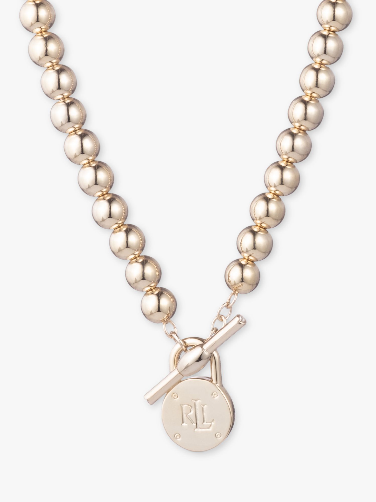 Lauren Ralph Lauren Beaded Logo Collar Necklace, Gold at John Lewis &  Partners