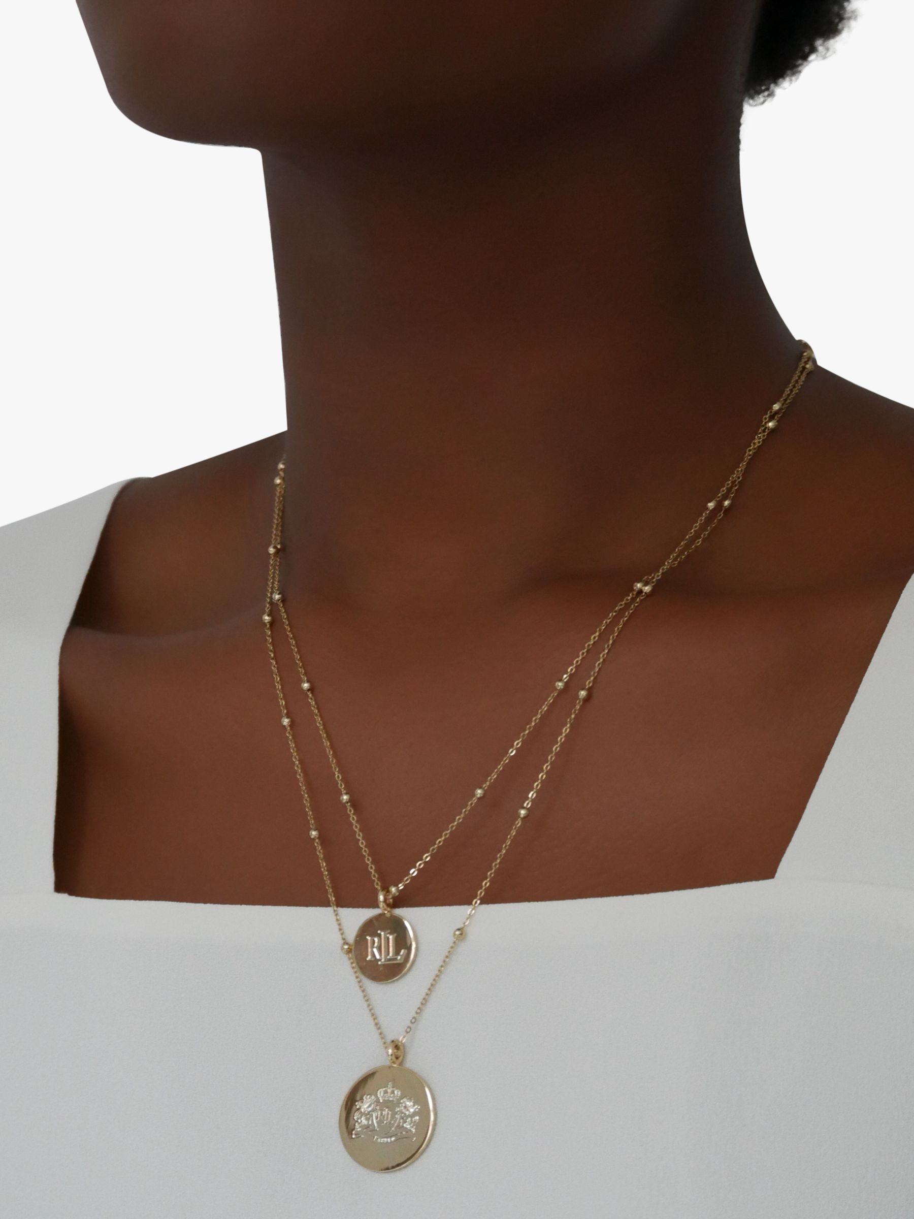 Buy Lauren Ralph Lauren Beaded Logo & Crest Layered Necklace, Gold Online at johnlewis.com
