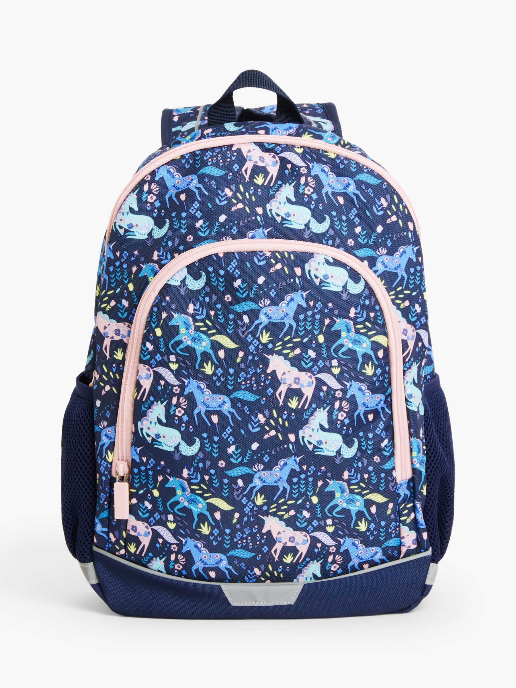 John Lewis Kids' Unicorn Print Backpack, Blue/Pink at John Lewis & Partners