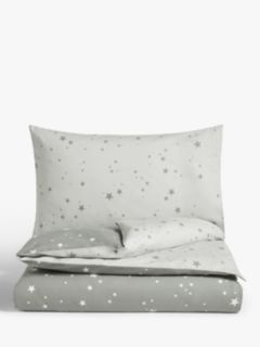 little home at John Lewis Star Print Reversible Duvet Cover and Pillowcase Set, Cotbed (120 x 140cm), Grey