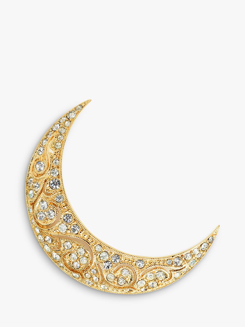 Eclectica Vintage Attwood & Sawyer Swarovski Crystal Crescent Moon Brooch,  Dated Circa 1980s, Gold