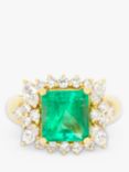 Kojis Second Hand 18ct Yellow Gold Emerald & Diamond Cluster Cocktail Ring