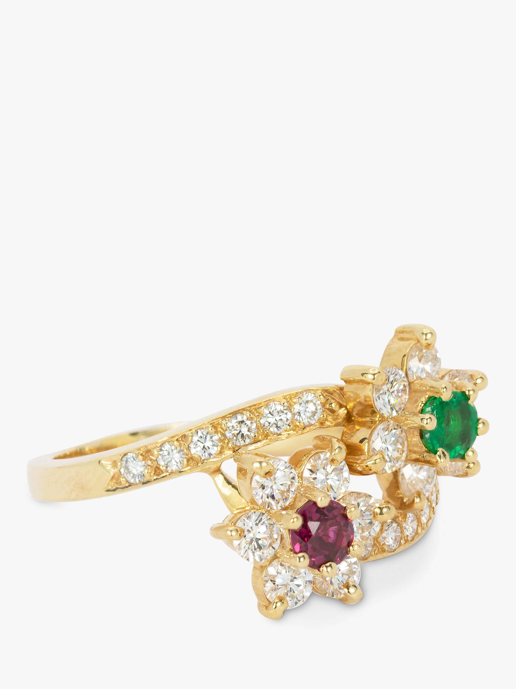 Buy Kojis Second Hand 14ct Yellow Gold Emerald, Ruby & Diamond Flower Cross Over Cocktail Ring Online at johnlewis.com