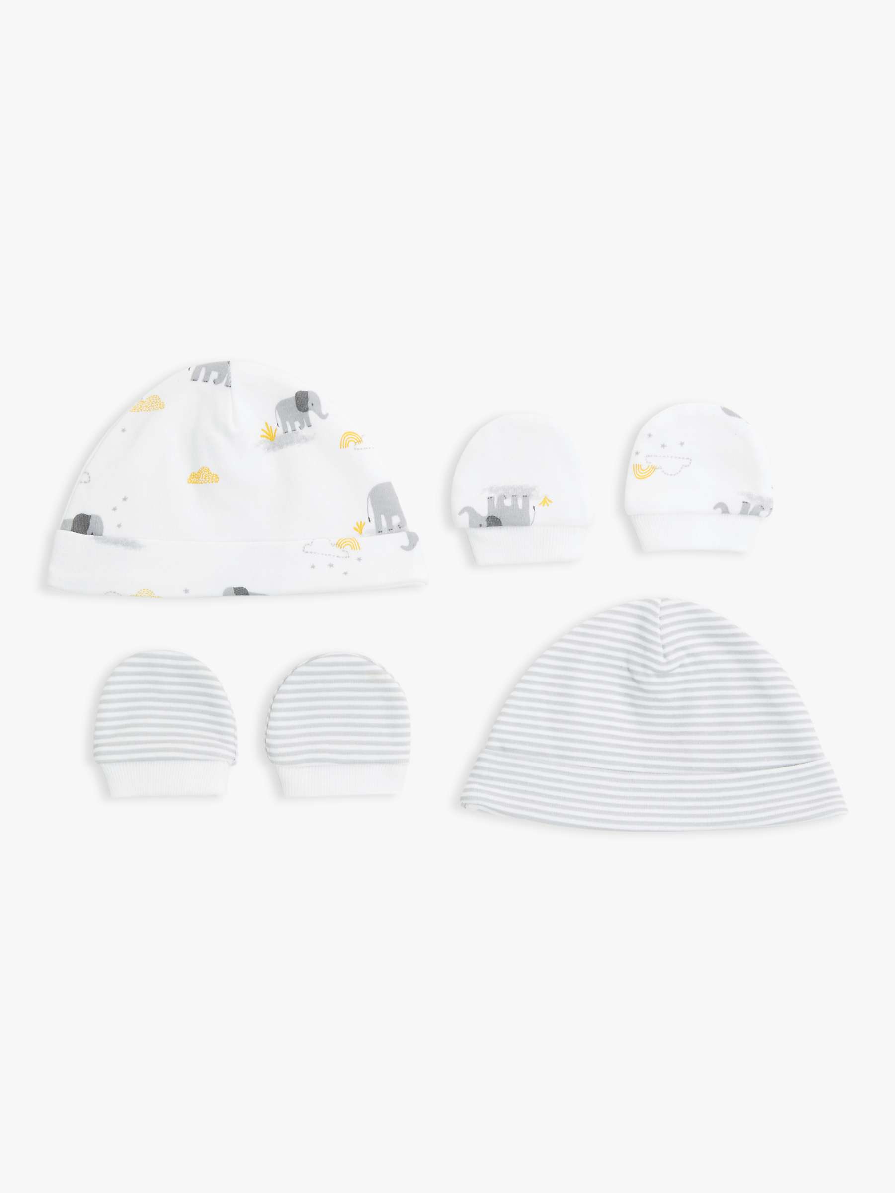 Buy John Lewis Premature Baby GOTS Organic Cotton Elephant Stripe Hat & Mittens Set, Pack of 2, Grey Online at johnlewis.com