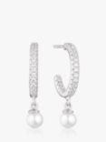 Sif Jakobs Jewellery Ellera Perla Cubic Zirconia Freshwater Pearl Drop Hoop Earrings, Silver