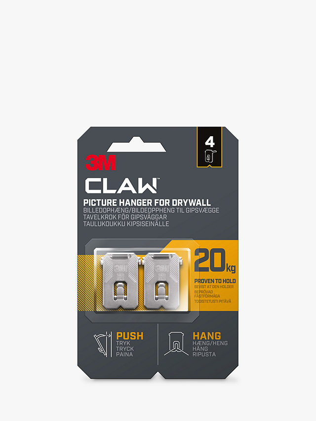 3M CLAW Steel Claw Drywall Picture Hanger, Pack of 4, 20kg