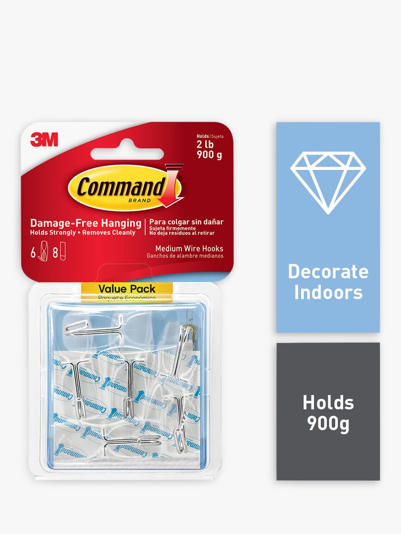 Command 3M Damage-Free Wire Hanging Hooks, Pack of 6, 900g