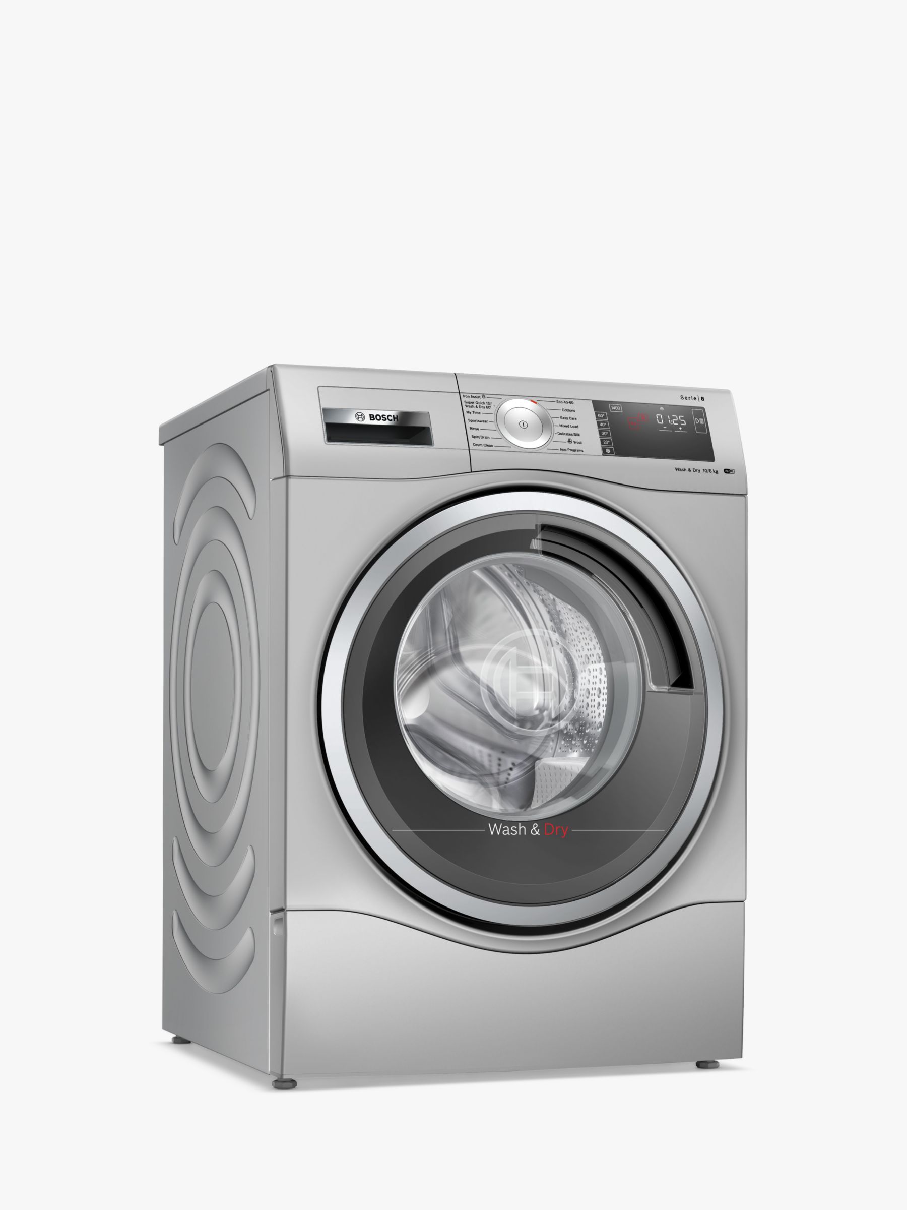 Bosch Series 8 WDU8H549GB Freestanding Washer Dryer, 10kg/6kg Load, 1400rpm Spin, Silver