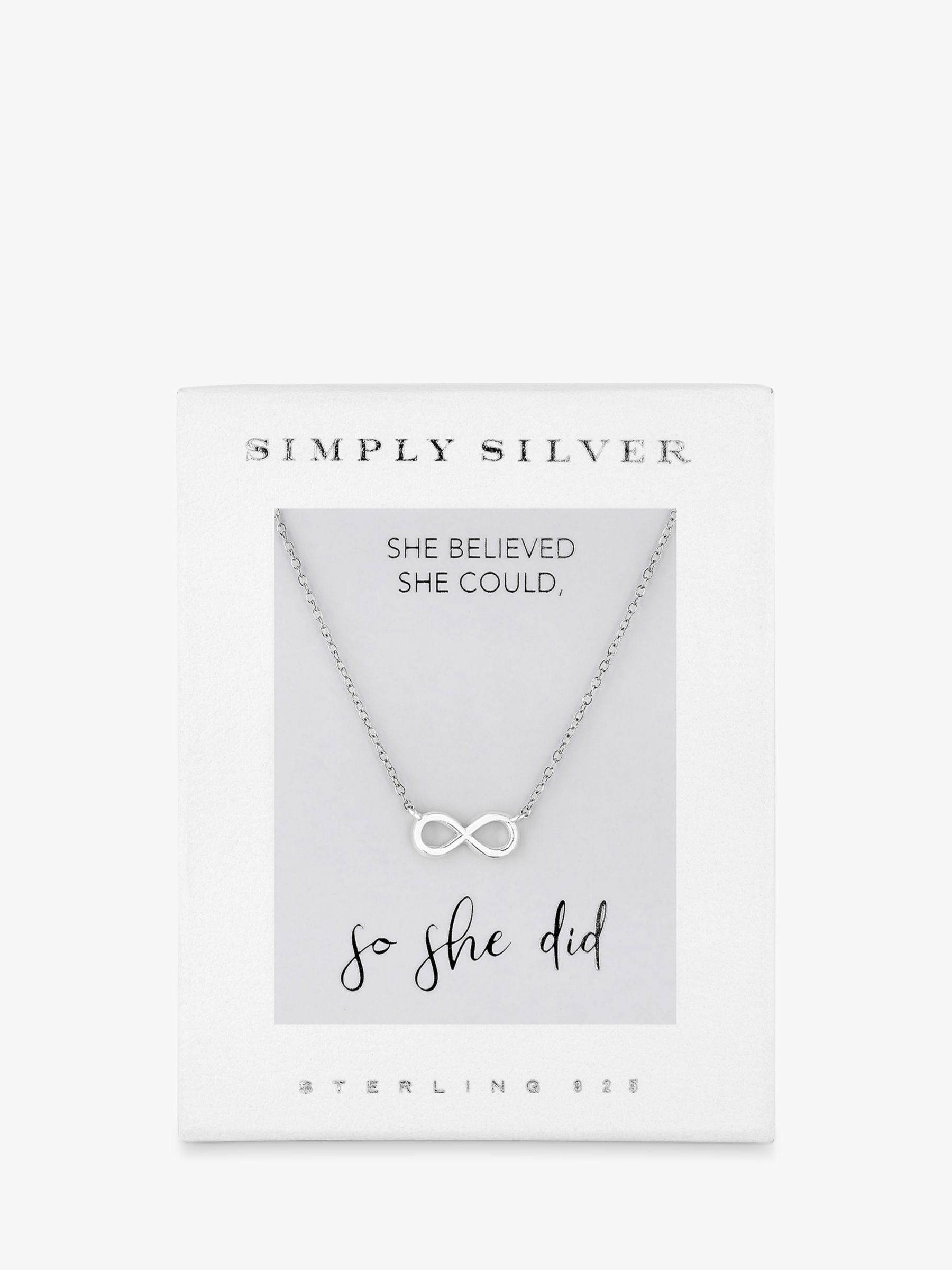 Simply Silver Infinity Pendant Necklace, Silver at John Lewis & Partners