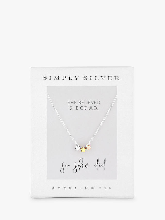 Simply Silver Triple Star Pendant Necklace, Silver/Multi at John Lewis ...