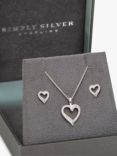Simply Silver Cubic Zirconia Heart Pendant Necklace & Earrings Set, Silver