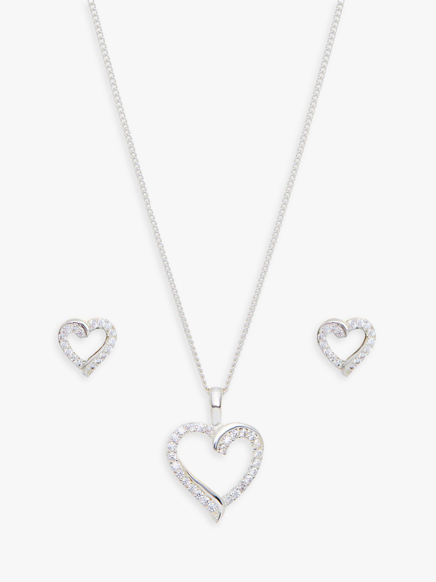 Silver heart necklace sale and earring set