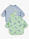 John Lewis Dino Long Sleeve Coverall Weaning Baby Bib, Pack of 2, Green/Blue