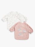 John Lewis Floral Rabbit Long Sleeve Coverall Weaning Baby Bib, Pack of 2, Pink/Multi