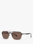 Emporio Armani EA2119 Men's Rectangular Sunglasses, Matte Black/Bronze