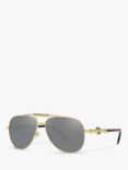 Versace VE2236 Unisex Polarised Pilot Sunglasses, Gold/Grey