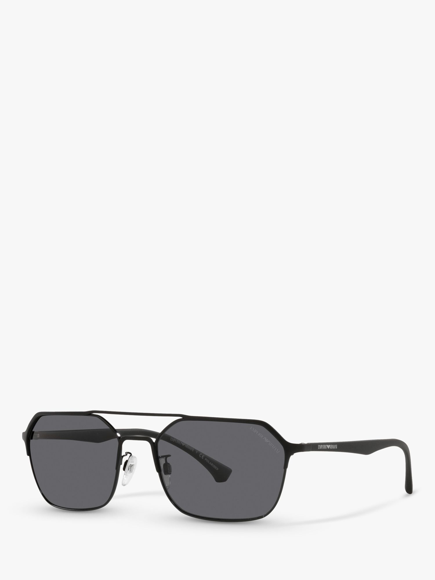 Emporio Armani EA2119 Men's Rectangular Polarised Sunglasses, Matte/Shiny  Black at John Lewis & Partners