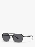 Emporio Armani EA2119 Men's Rectangular Polarised Sunglasses, Matte/Shiny Black