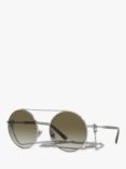 Giorgio Armani AR6135 Women's Round Sunglasses, Silver/Green Gradient
