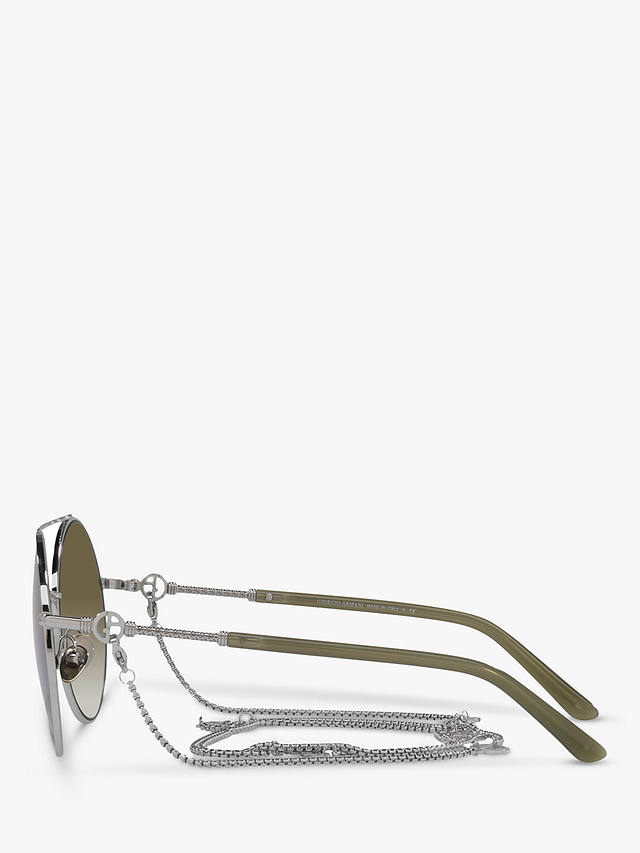 Giorgio Armani AR6135 Women's Round Sunglasses, Silver/Green Gradient