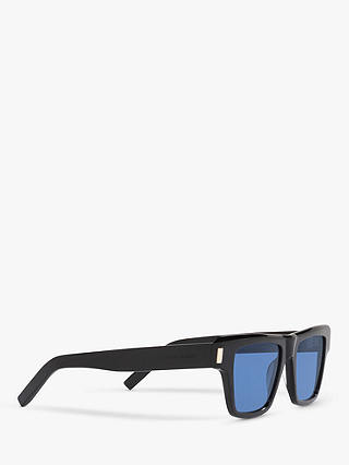 Yves Saint Laurent SL 469 Unisex Rectangular Sunglasses, Shiny Black/Blue