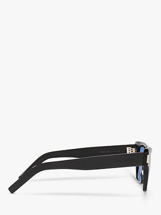 Yves Saint Laurent SL 469 Unisex Rectangular Sunglasses, Shiny Black/Blue