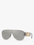 Versace VE4391 Men's Irregular Sunglasses, Transparent Grey/Silver Mirror